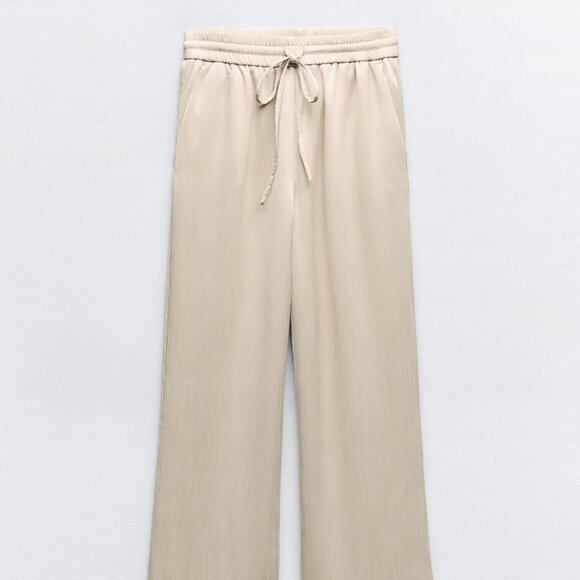ZARA Women's Wrinkle Look Wide Leg Pants(Sand, US L/EUR L) - Picture 6 of 10